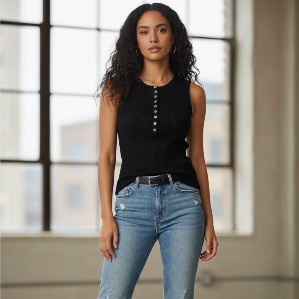 Silk And Cotton Black Sleeveless Top